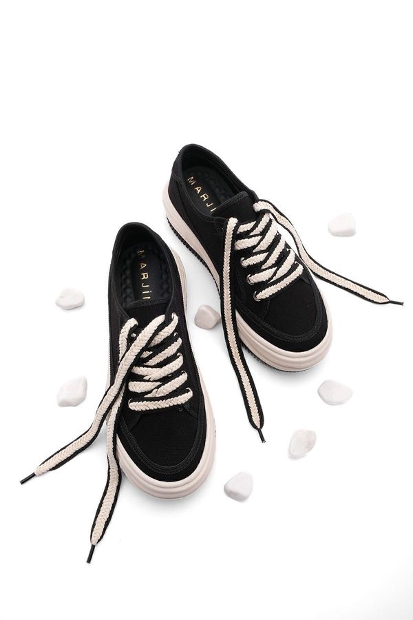 Marjin Marjin Women's Sneakers High Sole Lace-Up Cloth Sneakers Kotnel black.