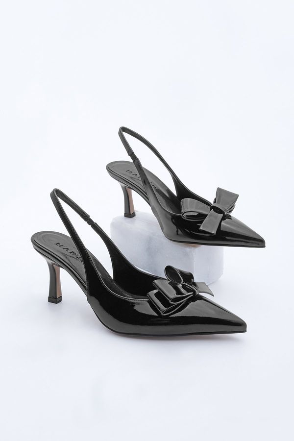 Marjin Marjin Women's Stiletto Bow Open Back Scarf Heeled Shoes Torney Black Patent Leather