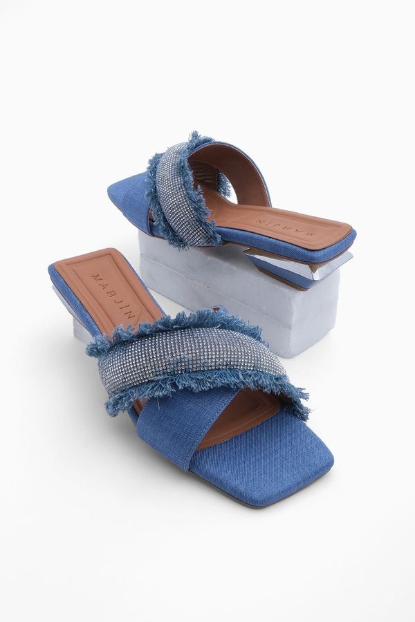 Marjin Marjin Women's Stone Heeled Slippers Nesha Blue Jeans