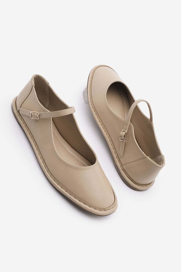 Marjin Marjin Women's Strappy Foldable Ballerinas Starles Beige