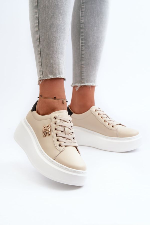 marka niezdefiniowana marka niezdefiniowana Beige Women's Leather Platform Sneakers Pernalia