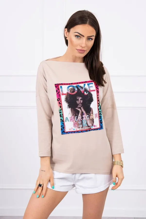Kesi marka niezdefiniowana Blouse with graphics American Girl beige S/M - L/XL