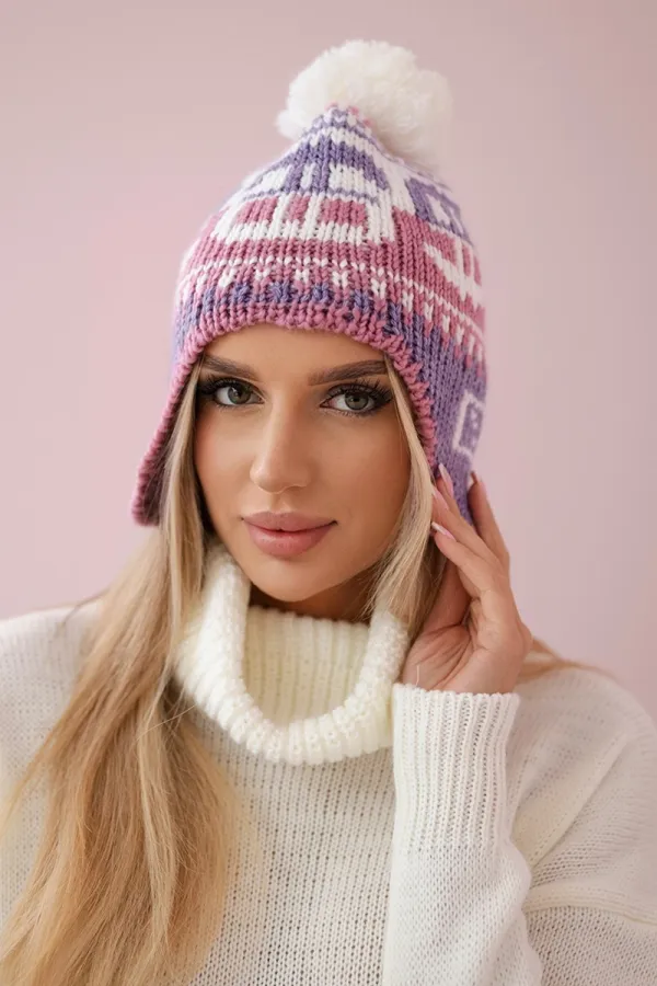 Kesi marka niezdefiniowana Cap with a pompom Rosa K368 purple+white+dark pink