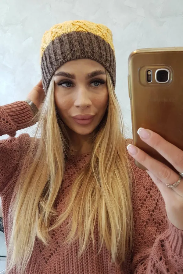 Kesi marka niezdefiniowana Cap with fleece Bibiana K264 mocca + yellow