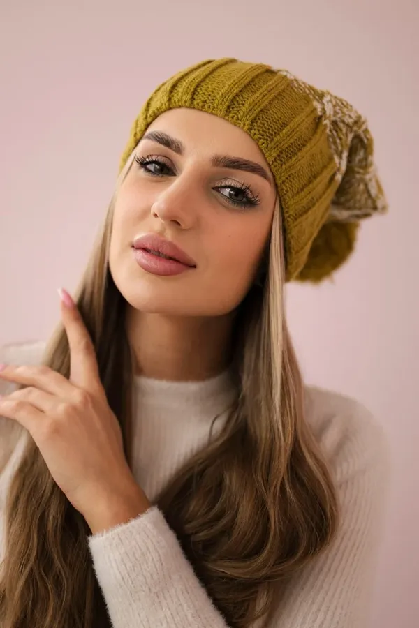 marka niezdefiniowana marka niezdefiniowana Cap with fleece Milano K203 ecru melange+kiwi