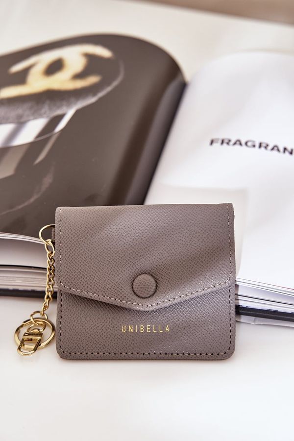 marka niezdefiniowana marka niezdefiniowana Card Holder With Gold Keychain Eco Leather Gray Iritinme