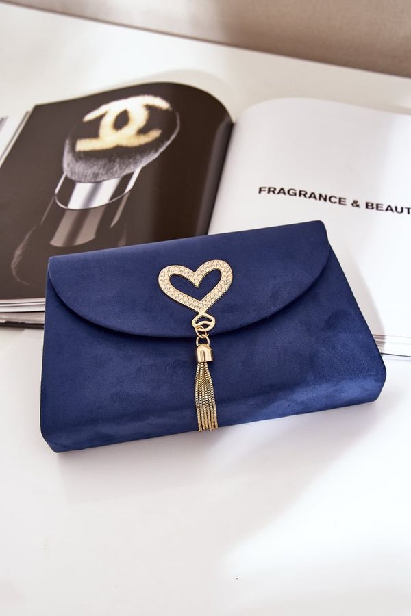 marka niezdefiniowana marka niezdefiniowana Clutch Bag With Decorative Heart Eco Suede Dark Blue Evilinas