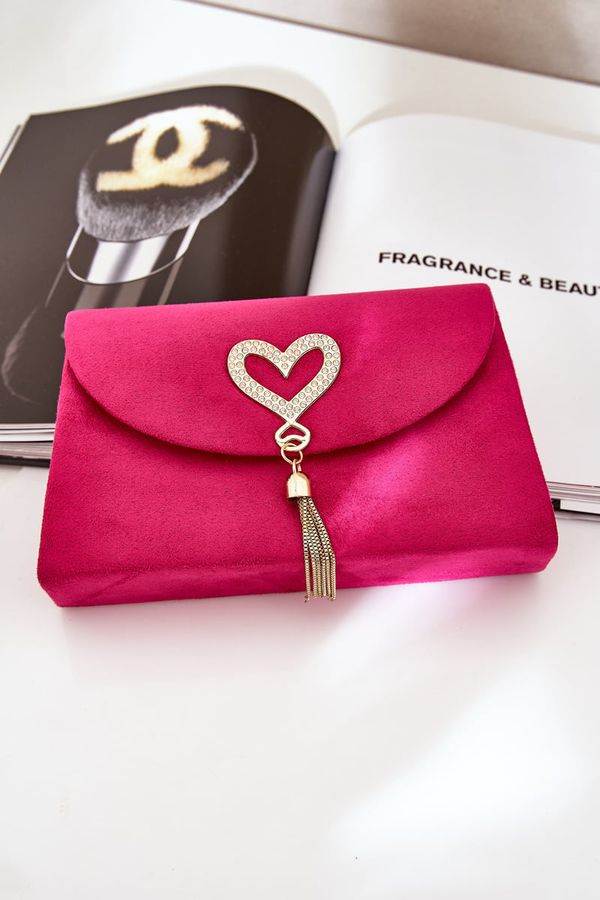 marka niezdefiniowana marka niezdefiniowana Clutch Bag With Decorative Heart Eco Suede Fuchsia Evilinas