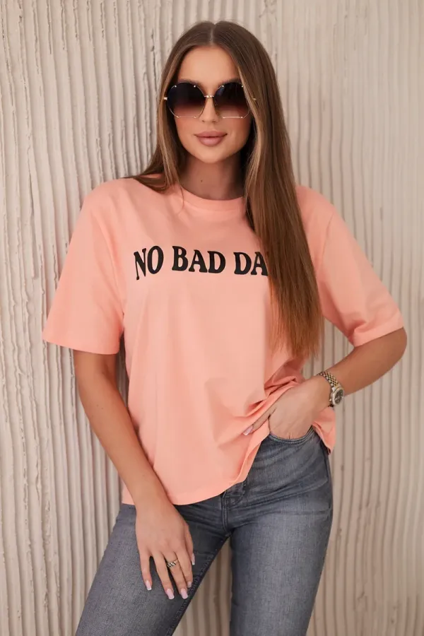 marka niezdefiniowana marka niezdefiniowana Cotton blouse No Bad Days salmon