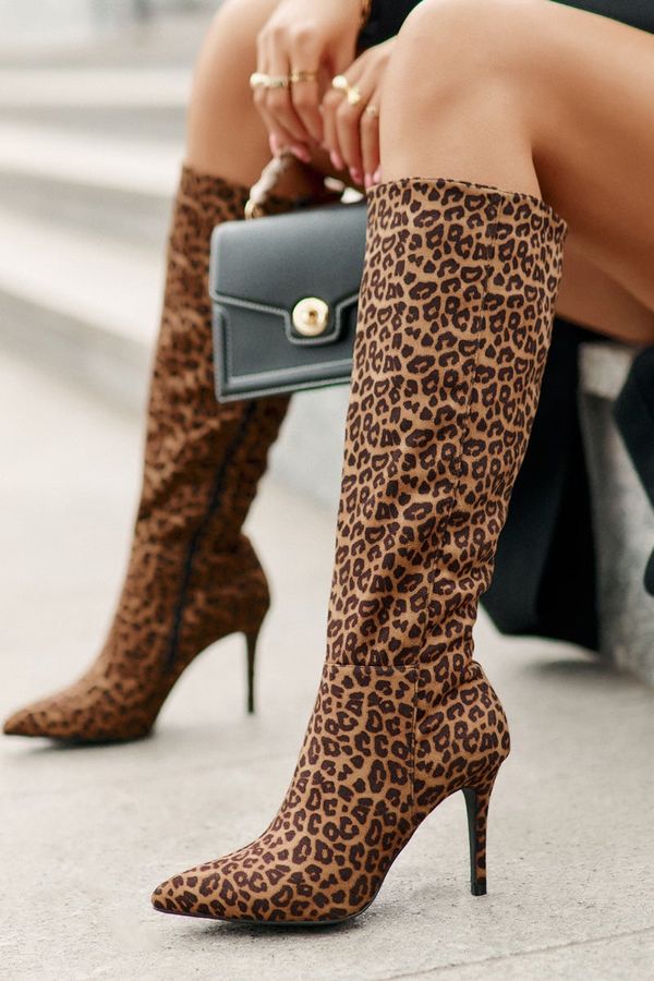 marka niezdefiniowana marka niezdefiniowana Stiletto Boots With Leopard Print Brown Reanwenna