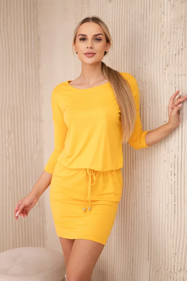 Kesi marka niezdefiniowana Viscose dress tied at the waist mustardowa