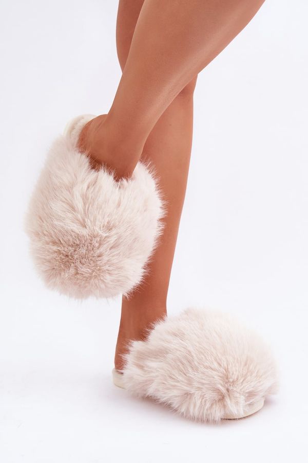 marka niezdefiniowana marka niezdefiniowana Women's Fuzzy Slippers Light Beige Wladisa