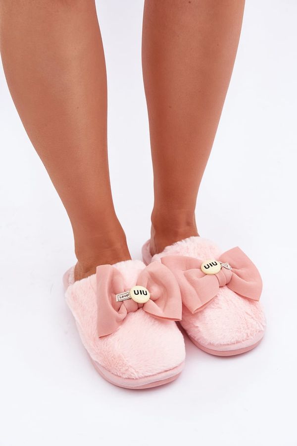 marka niezdefiniowana marka niezdefiniowana Women's Slippers With Fur And Bow Pink Olfedi