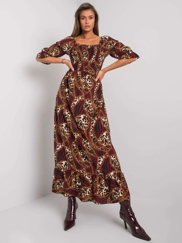 Fashionhunters Maroon long dress with patterns