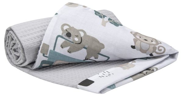 Medi Partners Medi Partners Blanket 75x100 cotton + cotton Waffle – Mint Zoo + Gray Waffle