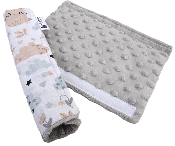 Medi Partners Medi Partners Cotton + Minky car seat belt protector – Polana + gray Minky