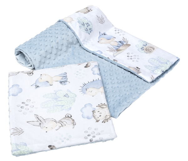 Medi Partners Medi Partners Quilt 75x100 + pillow 35x30 cotton + minky – deer and hedgehog + light blue minky