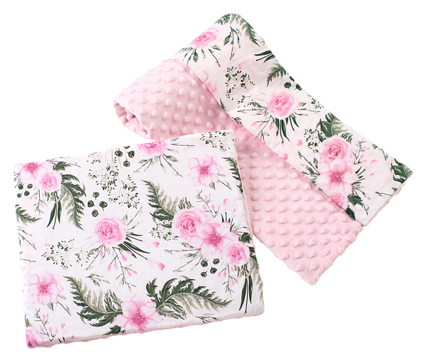 Medi Partners Medi Partners Quilt 75x100 + pillow 35x30 cotton + minky – Flowers + light pink minky