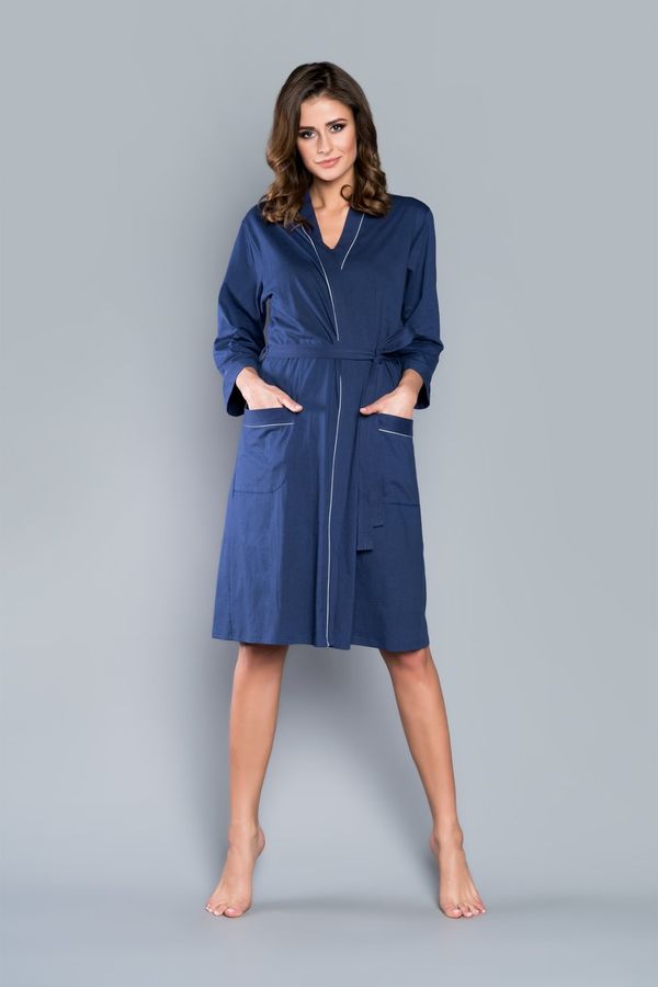Italian Fashion Megan 3/4 sleeve bathrobe - navy blue