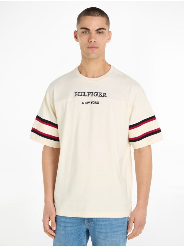 Tommy Hilfiger Men's Beige T-Shirt Tommy Hilfiger Monotype Sleeve Colourblock - Men's