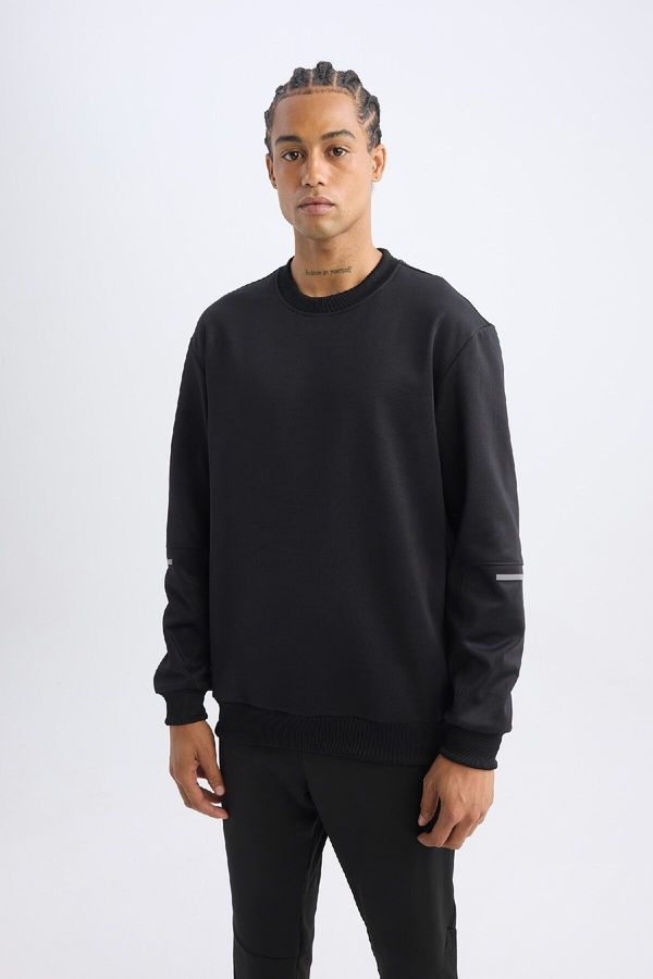 DEFACTO Men's Black DeFactoFit Standard Fit Crew Neck Basic Plain Sportsman Sweatshirt