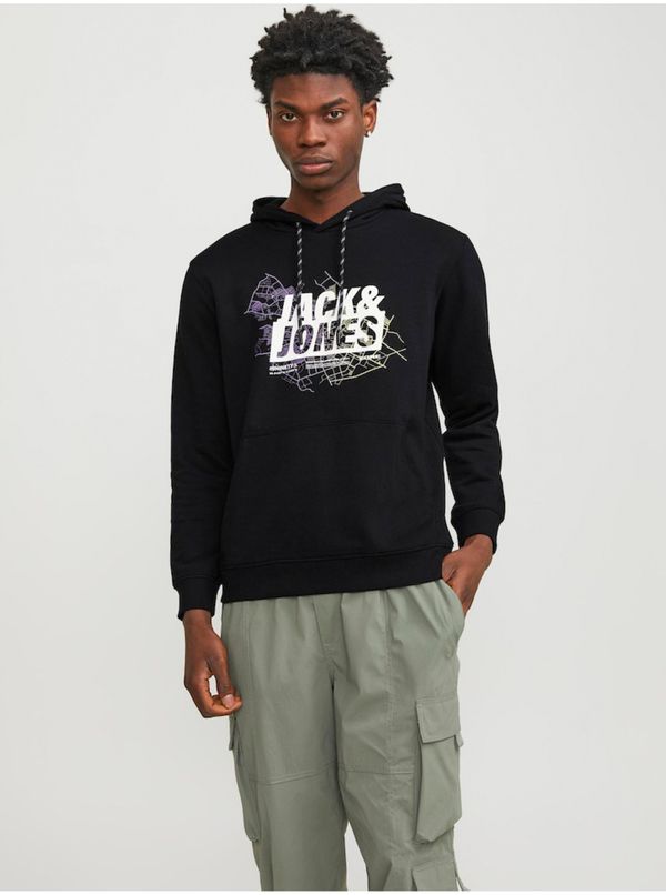 Jack & Jones Men's Black Hoodie Jack & Jones Map - Men's