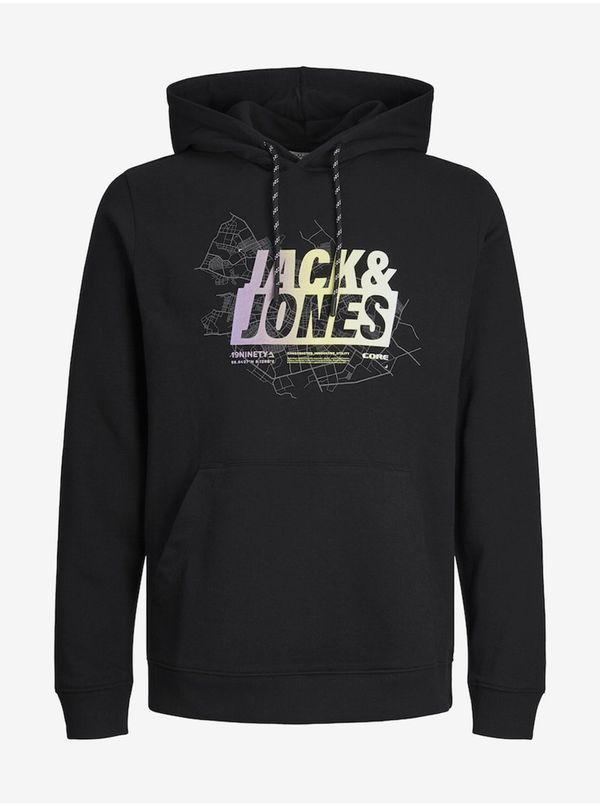 Jack & Jones Men's Black Hoodie Jack & Jones Map - Men's