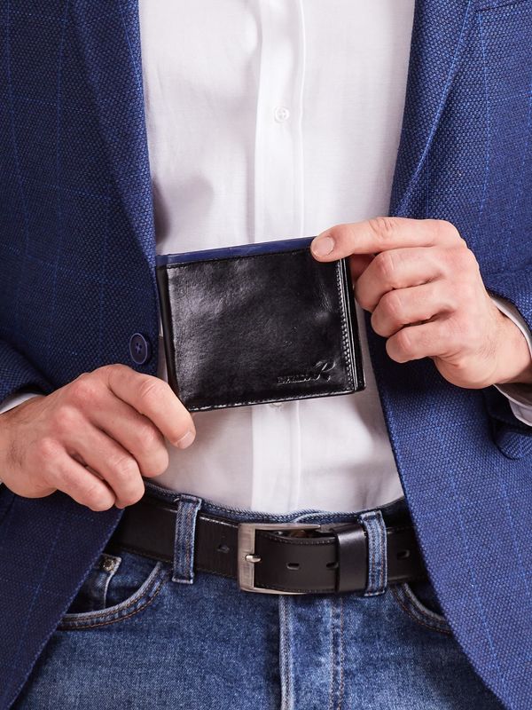 Fashionhunters Men's Black horizontal open wallet with cobalt inset