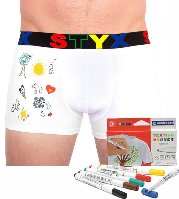STYX Men's boxers Styx sports rubber white + markers for textiles