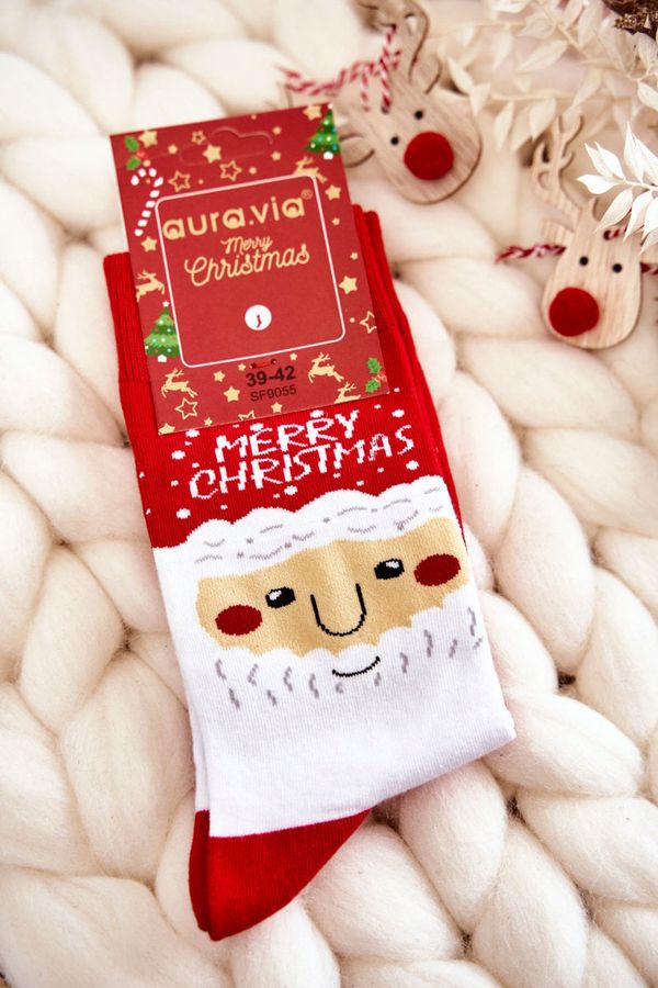 Kesi Men's Christmas Cotton Socks with Santa Clauses Red