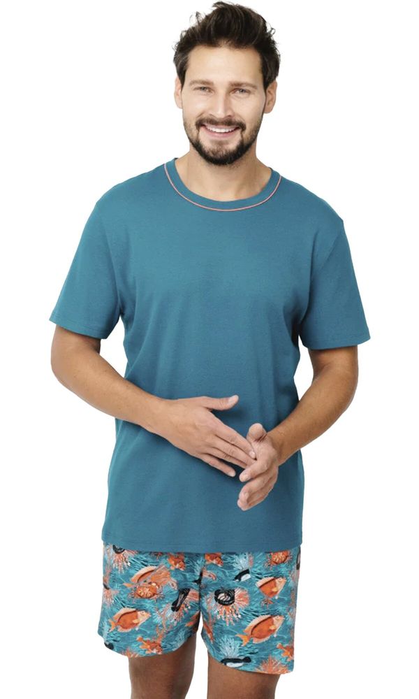 Italian Fashion Men's Crab pyjamas, short sleeves, shorts - blue-green/print