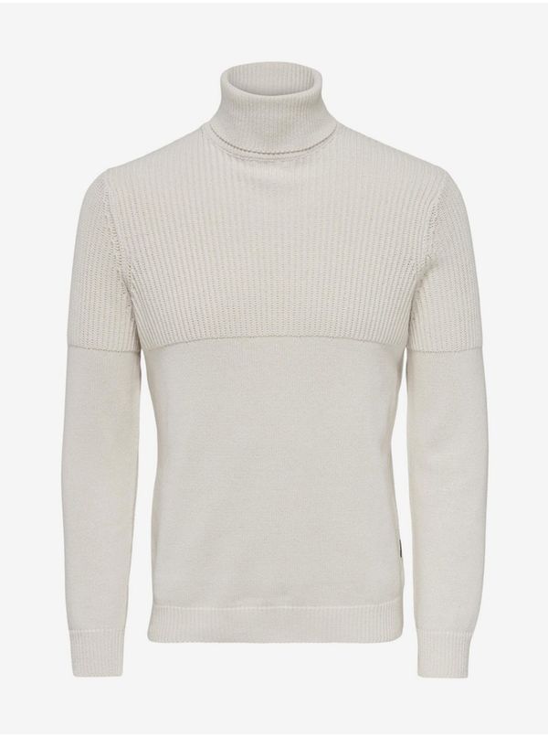 Only Men's Cream Ribbed Turtleneck ONLY & SONS Al - Men