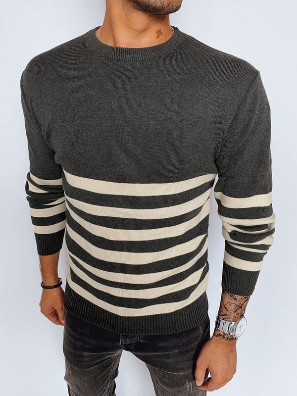 DStreet Men's Dark Grey Striped Dstreet Sweater