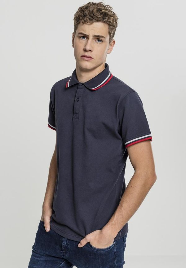 Urban Classics Men's Double Stripe Polo Shirt Navy/Blue/Flame Red