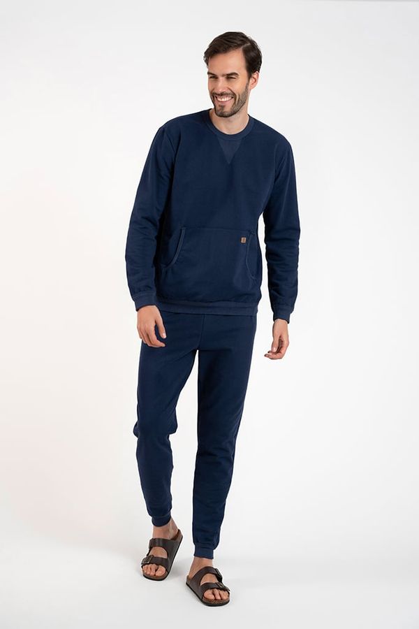 Italian Fashion Men's Fox Sweatshirt with Long Sleeves, Long Pants - Dark Blue