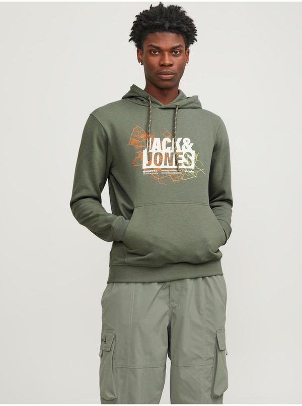 Jack & Jones Men's Green Hoodie Jack & Jones Map - Men's