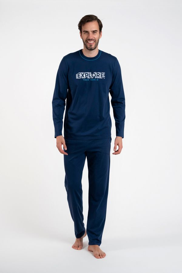 Italian Fashion Men's pajamas with long sleeves, long pants - dark blue