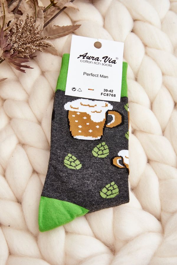 Kesi Men's Patterned Socks Beer Grey and Green