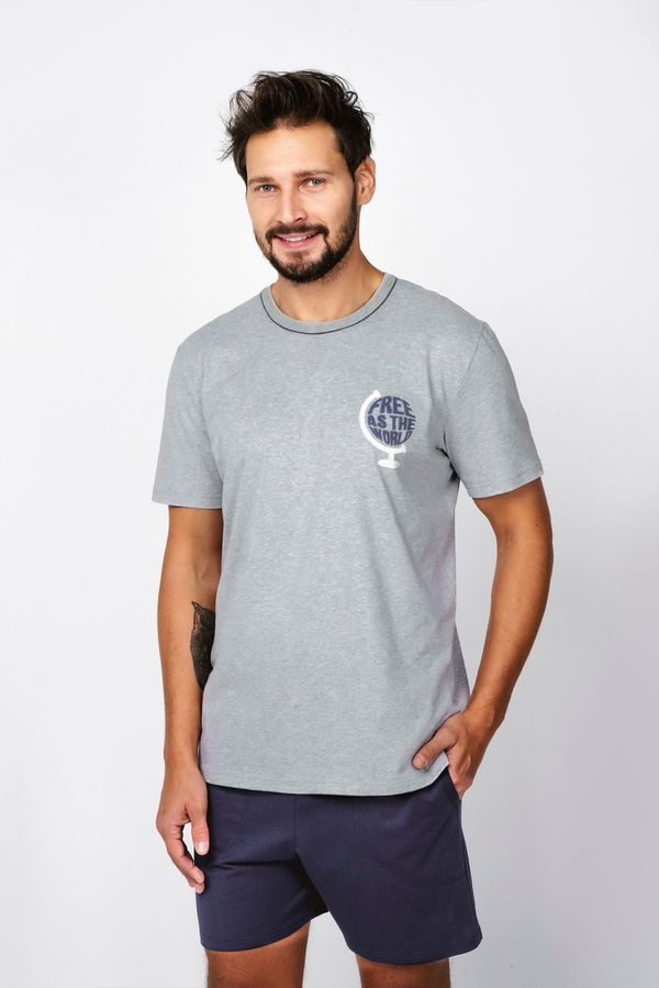 Italian Fashion Men's pyjamas Abril, short sleeves, shorts - melange/navy blue