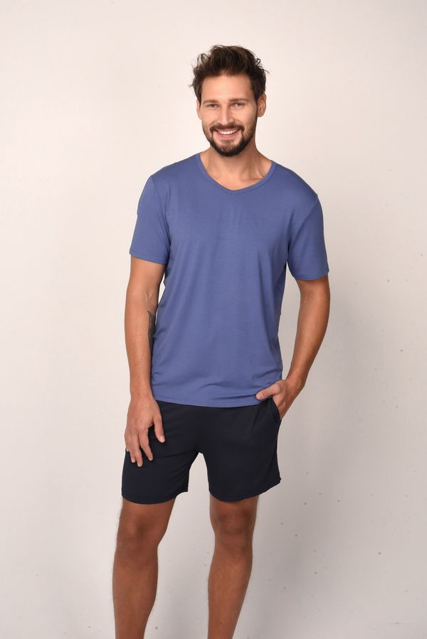 Italian Fashion Men's Pyjamas Dallas, Short Sleeves, Shorts - Blue/Navy Blue