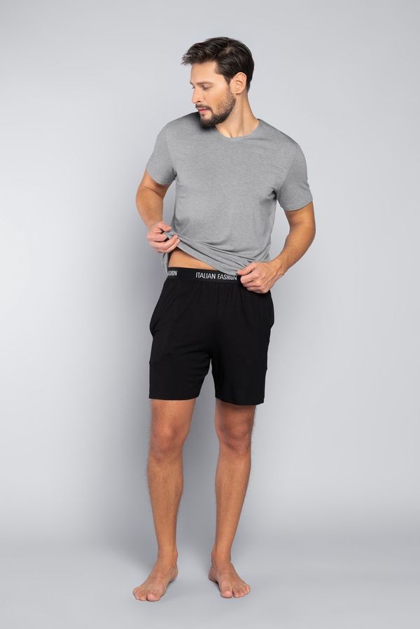 Italian Fashion Men's pyjamas Dallas, short sleeves, shorts - melange/black