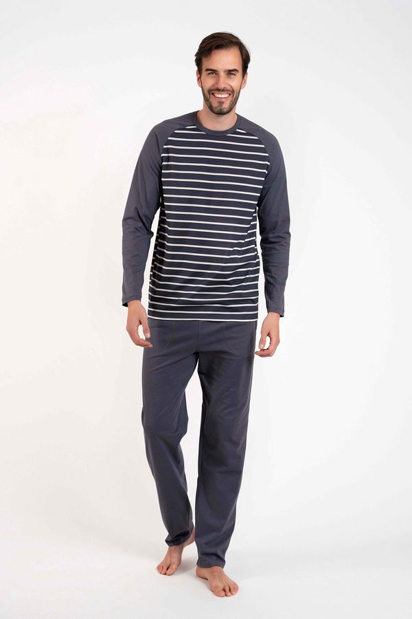 Italian Fashion Men's pyjamas Lars long sleeves, long legs - graphite/graphite print