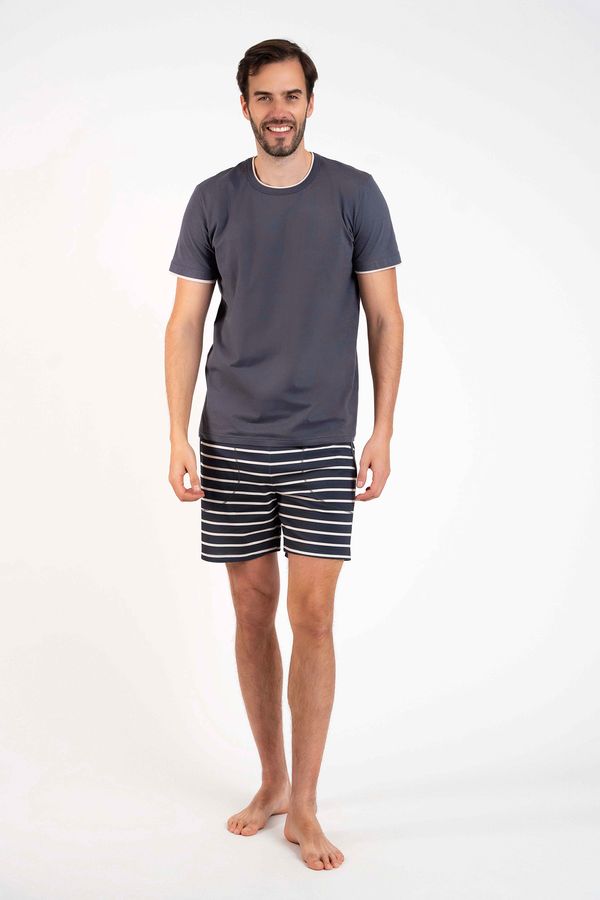 Italian Fashion Men's pyjamas Lars, short sleeves, shorts - graphite/graphite print
