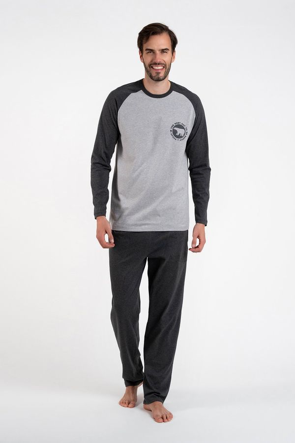 Italian Fashion Men's pyjamas Morten, long sleeves, long trousers - melange/dark melange