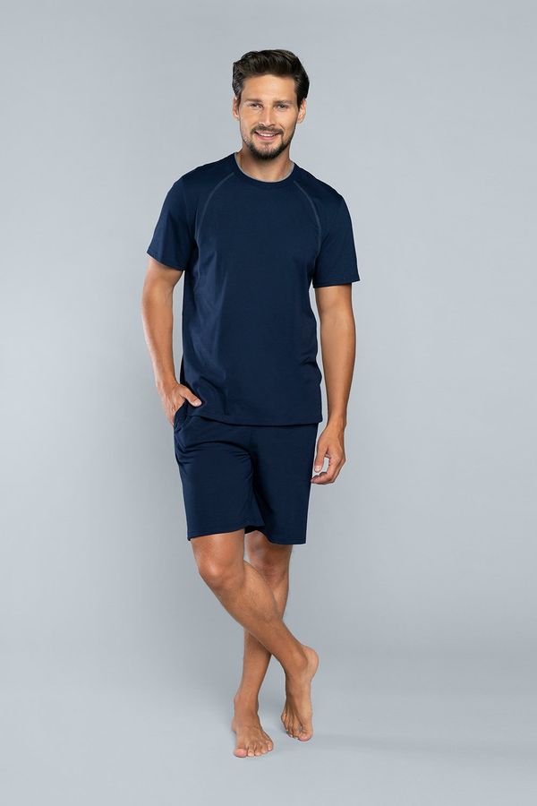 Italian Fashion Men's pyjamas Niko, short sleeves, 1/2 pants - dark blue