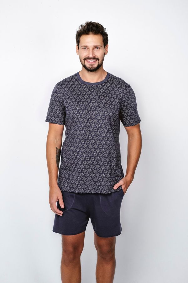 Italian Fashion Men's pyjamas Ricardo, short sleeves, shorts - print/navy blue