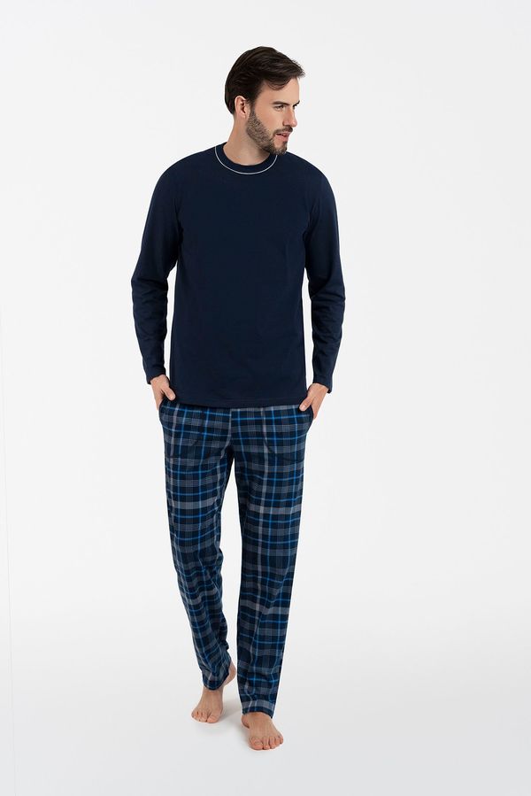Italian Fashion Men's pyjamas Ruben, long sleeves, long pants - navy blue/print