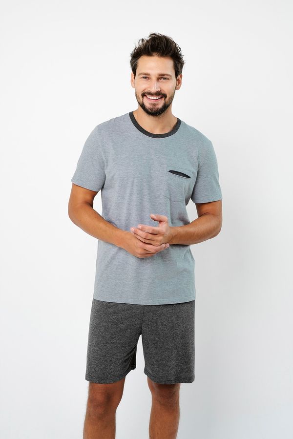 Italian Fashion Men's pyjamas Stefano, short sleeves, shorts - melange/dark melange