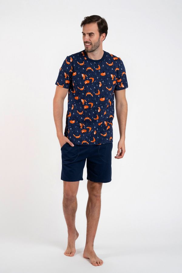 Italian Fashion Men's pyjamas Witalis, short sleeves, shorts - print/navy blue