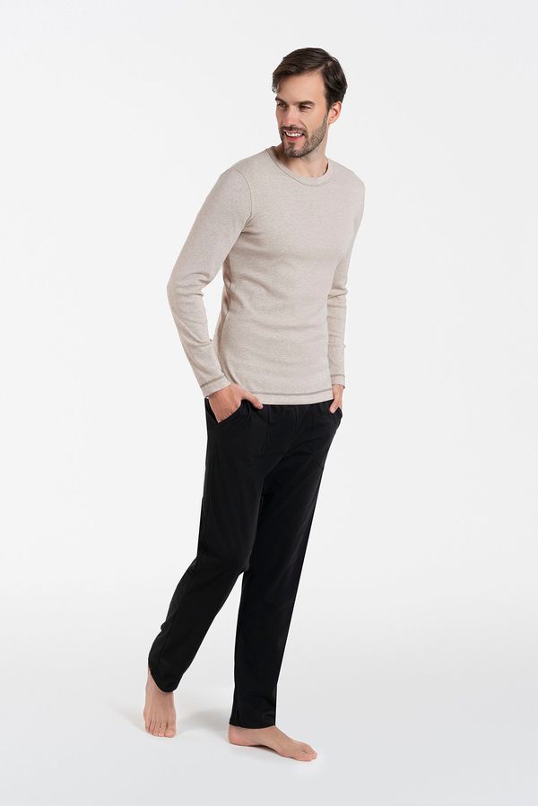 Italian Fashion Men's pyjamas Zermat, long sleeves, long pants - beige melange/black